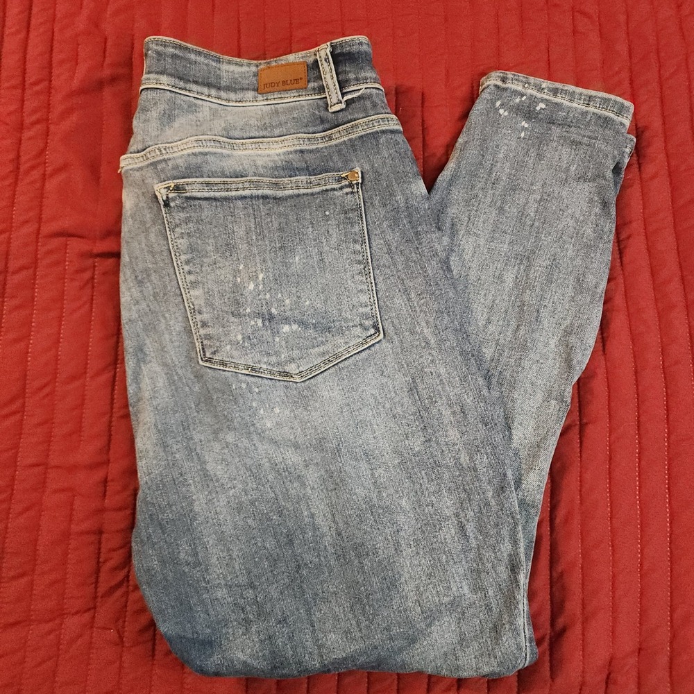 E80 Judy Blue Skinny Fit Distressed Acid Wash Jeans 16W Blue High Rise